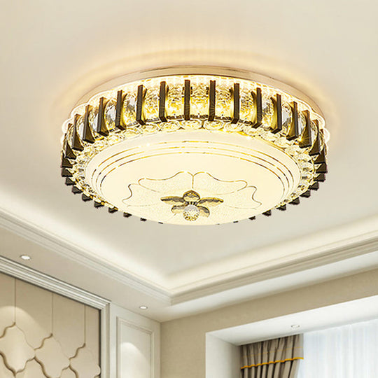 Modern Crystal Led Flushmount Ceiling Light For Dining Room - Black Drum Flush
