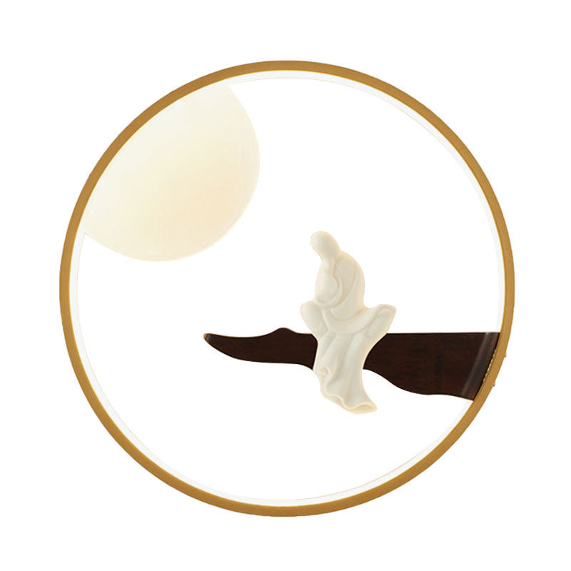 Buddha Wooden Mural Led Wall Lamp In Black/Beige For Bedside