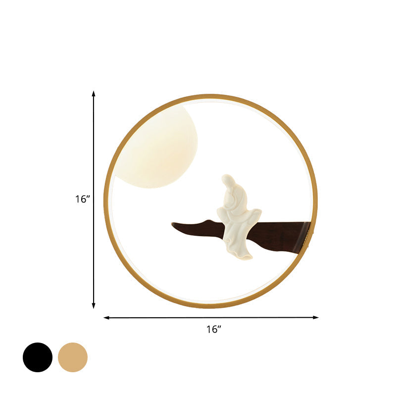 Buddha Wooden Mural Led Wall Lamp In Black/Beige For Bedside