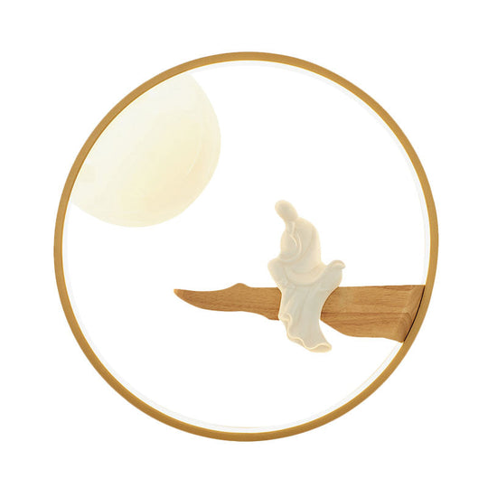 Buddha Wooden Mural Led Wall Lamp In Black/Beige For Bedside