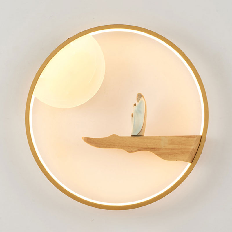 Chinese Style Led Wall Sconce Lighting - Thinker Study Room Mural Lamp In Black/Beige