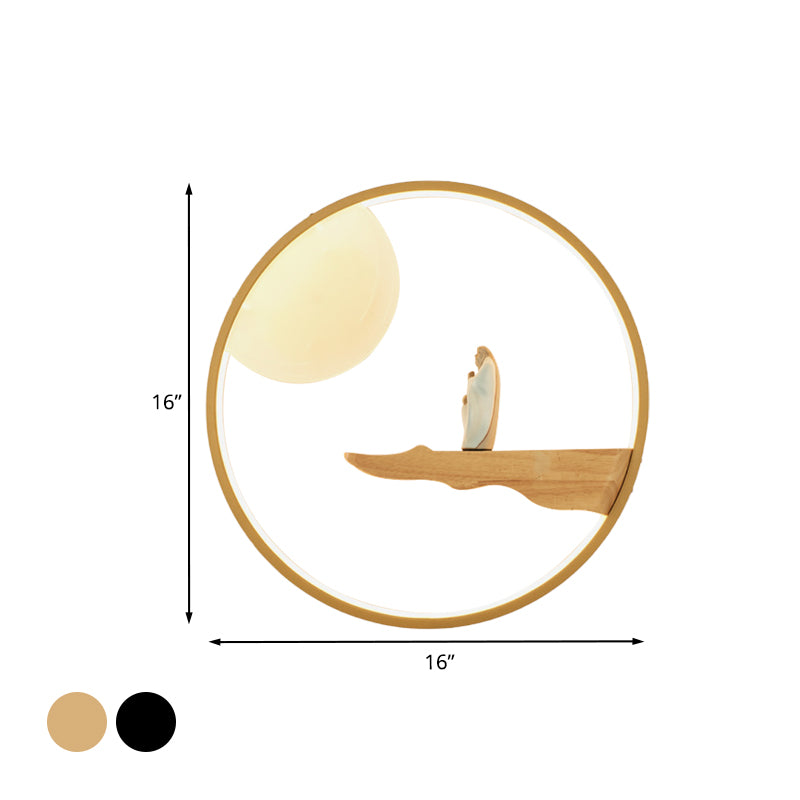 Chinese Style Led Wall Sconce Lighting - Thinker Study Room Mural Lamp In Black/Beige