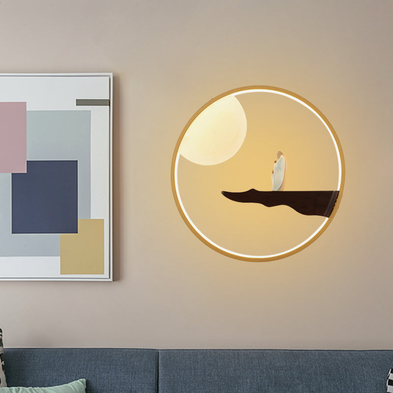 Chinese Style Led Wall Sconce Lighting - Thinker Study Room Mural Lamp In Black/Beige