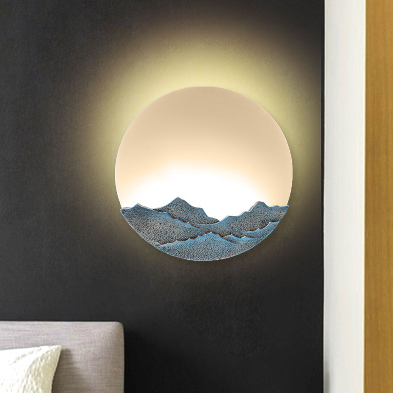 Nordic Blue/Brown Led Moon Shaped Acrylic Mural Wall Lamp With Mountain Design: Stylish Lighting