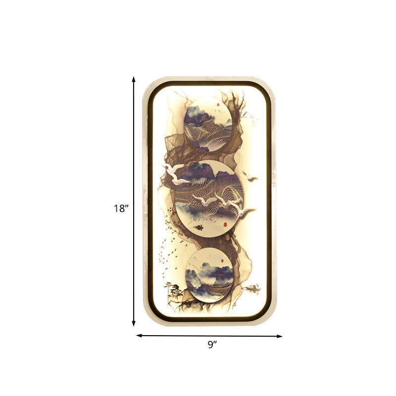 Contemporary Asian Led Wall Lamp Kit: Abstract Painting Mural Light Sconce In Black