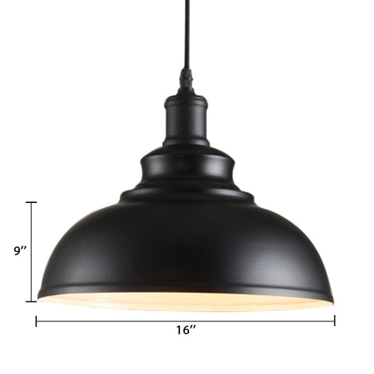 Adjustable Cord Pendant With Metal Dome Shade In Retro Black/Gray - 12’/14’/16’ W