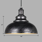 Adjustable Black/Gray Retro Metal Dome Pendant With Cord - 12/14/16 W