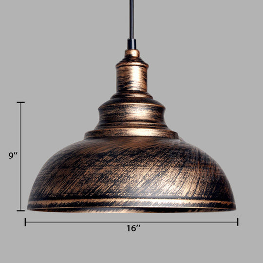 Adjustable Cord Pendant With Metal Dome Shade In Retro Black/Gray - 12’/14’/16’ W