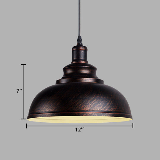 Adjustable Cord Pendant With Metal Dome Shade In Retro Black/Gray - 12’/14’/16’ W