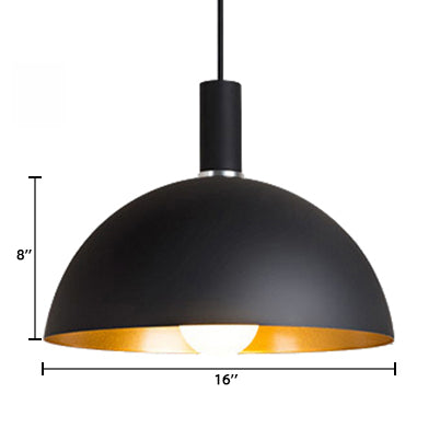 Retro Style Metallic Pendant Lamp - 12’/16’ Width Black Finish Dome Shade Indoor Ceiling Fixture