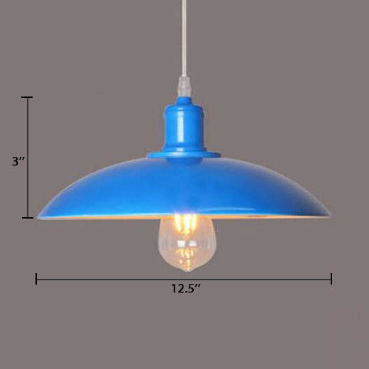 Vintage Metal Saucer Shade Pendant Ceiling Light: Green/Red Stylish 1-Light Fixture For Table