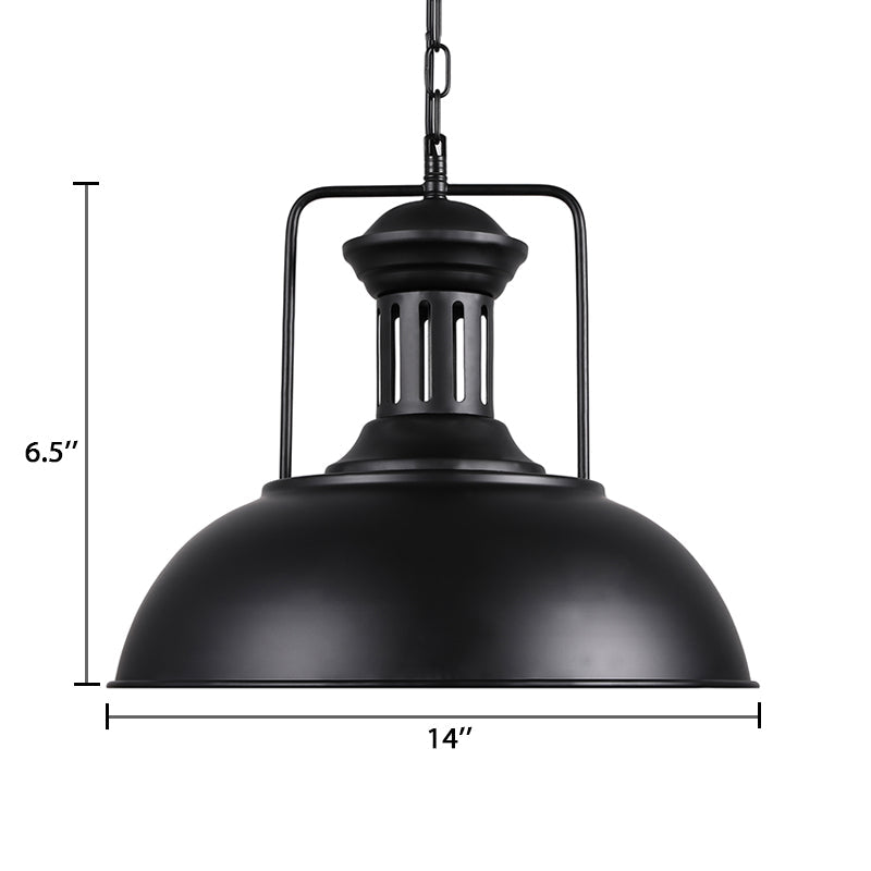 Retro Stylish Metal Pendant Lighting - 1 Bulb 13’/14’/16’ Diameter Bowl Black/White Inner/White