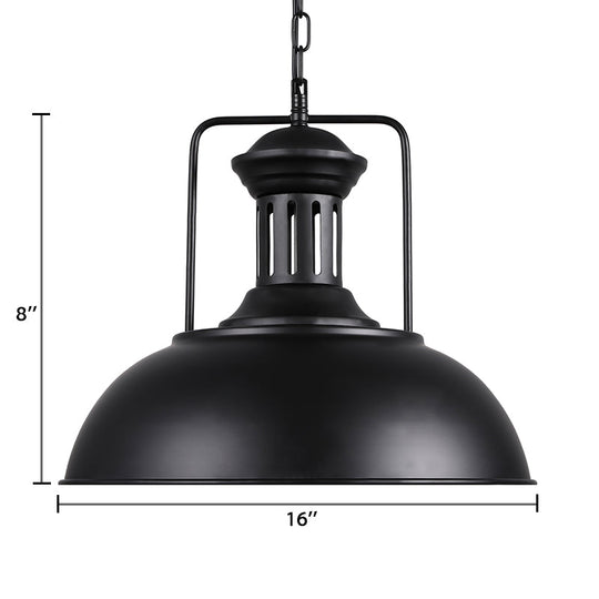 Retro Stylish Metal Pendant Lighting - 1 Bulb 13’/14’/16’ Diameter Bowl Black/White Inner/White