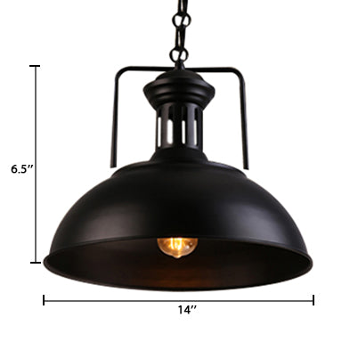 Retro Stylish Metal Pendant Lighting - 1 Bulb 13’/14’/16’ Diameter Bowl Black/White Inner/White