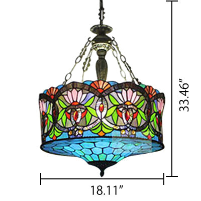 Led Stained Glass Living Room Ceiling Light - Baroque Style 18’ W Drum