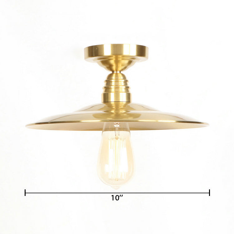 Industrial Metal Flush Mount Ceiling Light - Gold Saucer Single Head Fixture For Living Room