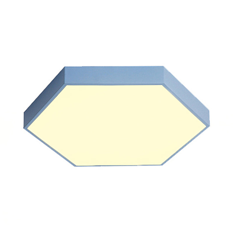 Modern Led Flush Mount With Metal Shade - Hexagon Design In Gray/Yellow/Blue White/Warm Light