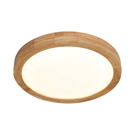 Contemporary Round Wood Flush Light Fixture For Bedroom - Single Ceiling Lamp (12’/16’ Dia) In