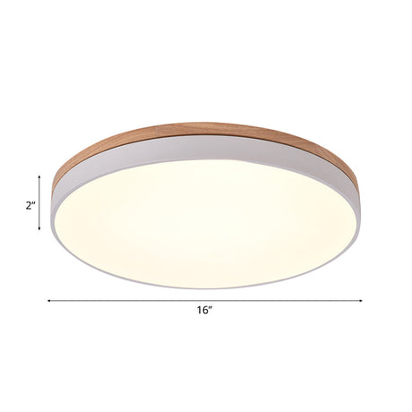 Modern Wooden Led Ceiling Lamp - Wide White Round Flush Mount Single Light For Living Room