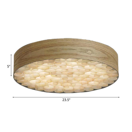 Chinese Wood Shade Beige Ceiling Lamp: Contemporary Single Light Flush Mount Fixture For Living Room