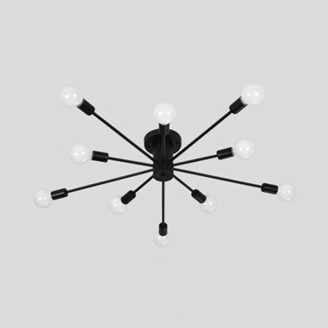 Nordic Metal Sputnik Flush Mount Ceiling Light - 5/10 Lights White/Black Bedroom Semi