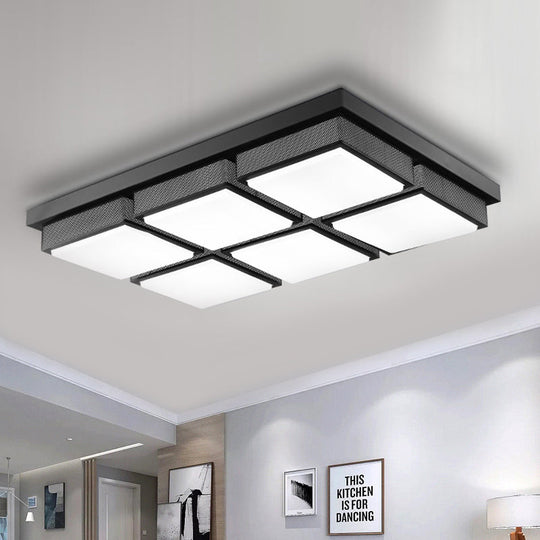 Modern Flush Mount Light With Acrylic Panels - Black/White 6/9 Lights Warm/White Living Room