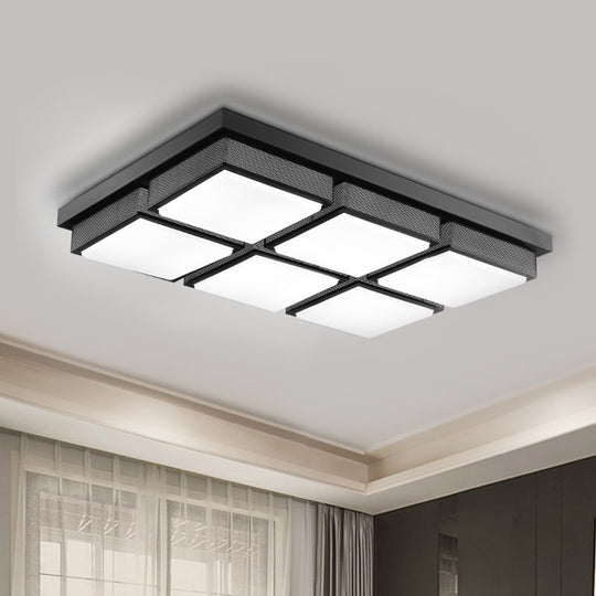 Modern Flush Mount Light With Acrylic Panels - Black/White 6/9 Lights Warm/White Living Room