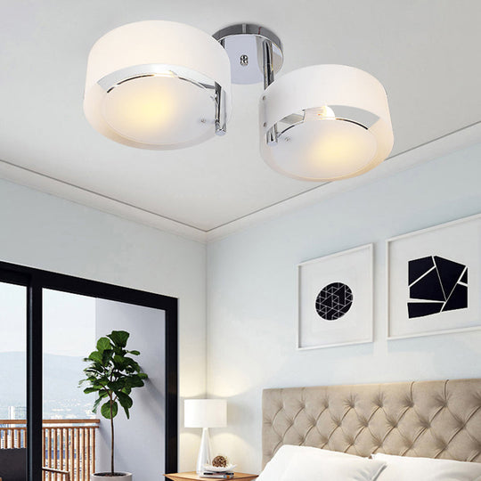 Semi Flush Ceiling Light Fixture - Stunning Drum Acrylic Shade 1/2/3 Lights Modern Silver Design