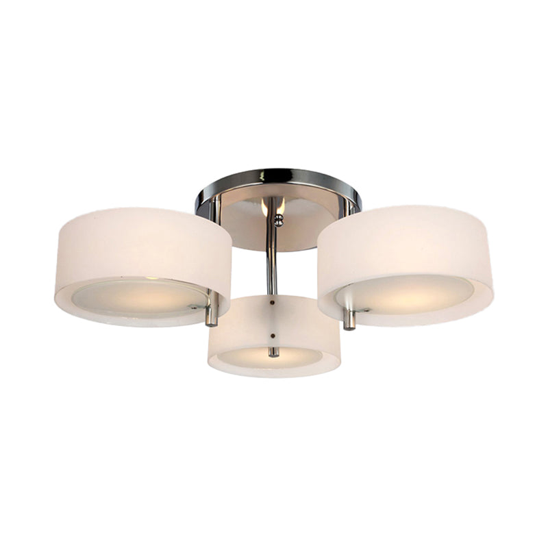 Semi Flush Ceiling Light Fixture - Stunning Drum Acrylic Shade 1/2/3 Lights Modern Silver Design