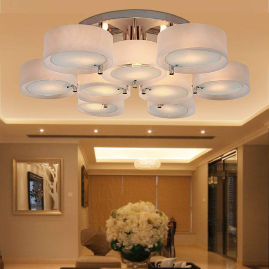 Semi Flush Ceiling Light Fixture - Stunning Drum Acrylic Shade 1/2/3 Lights Modern Silver Design