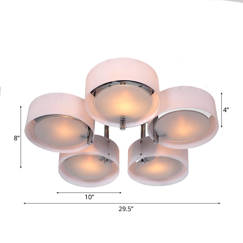 Semi Flush Ceiling Light Fixture - Stunning Drum Acrylic Shade 1/2/3 Lights Modern Silver Design