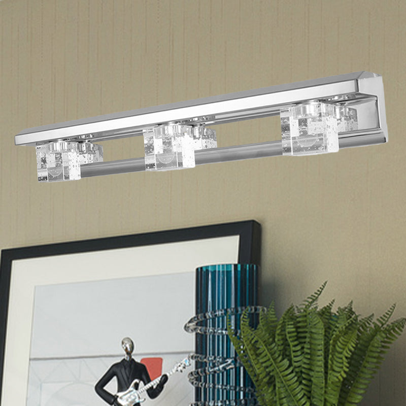 Modern Crystal Cube Led Vanity Sconce In Chrome Finish - 2/3 Heads Warm/White Lighting
