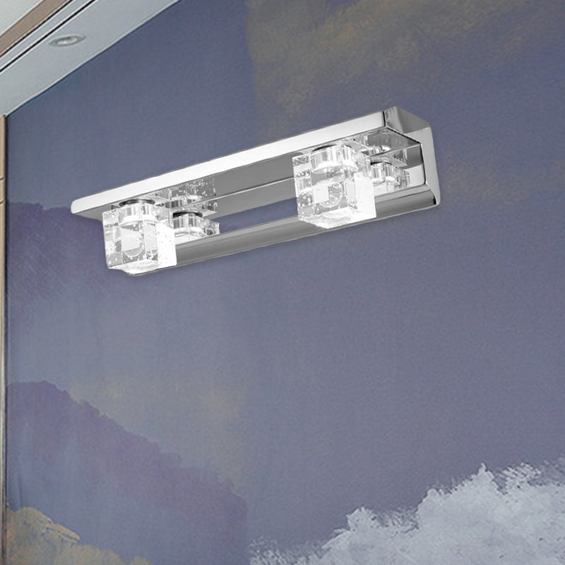 Modern Crystal Cube Led Vanity Sconce In Chrome Finish - 2/3 Heads Warm/White Lighting 2 / Warm