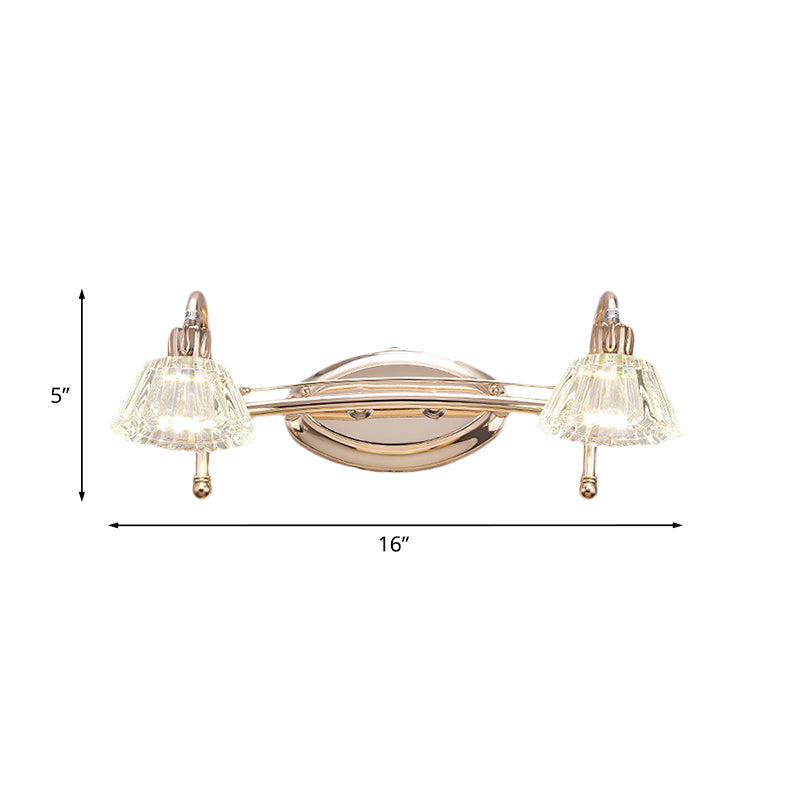 Contemporary Rose Gold Wall Vanity Light With Crystal Shade - 2/3 Bulbs