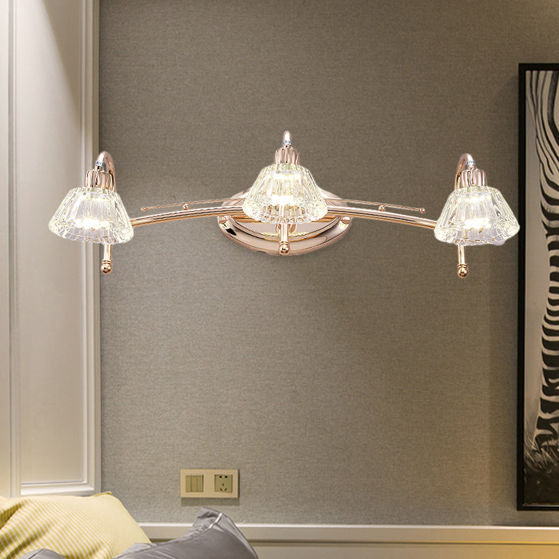 Contemporary Rose Gold Wall Vanity Light With Crystal Shade - 2/3 Bulbs