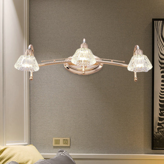 Contemporary Rose Gold Wall Vanity Light With Crystal Shade - 2/3 Bulbs