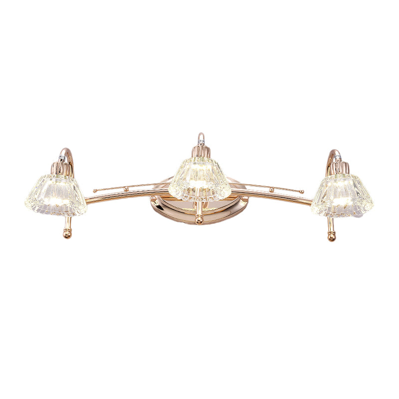 Contemporary Rose Gold Wall Vanity Light With Crystal Shade - 2/3 Bulbs