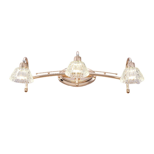 Contemporary Rose Gold Wall Vanity Light With Crystal Shade - 2/3 Bulbs
