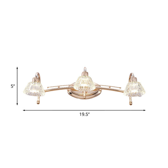 Contemporary Rose Gold Wall Vanity Light With Crystal Shade - 2/3 Bulbs
