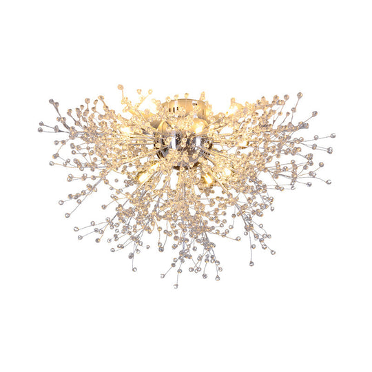Sleek Silver Firework Semi Mount Lighting - Modern 22’/23.5’ W 8/12/16 Lights Metal Ceiling