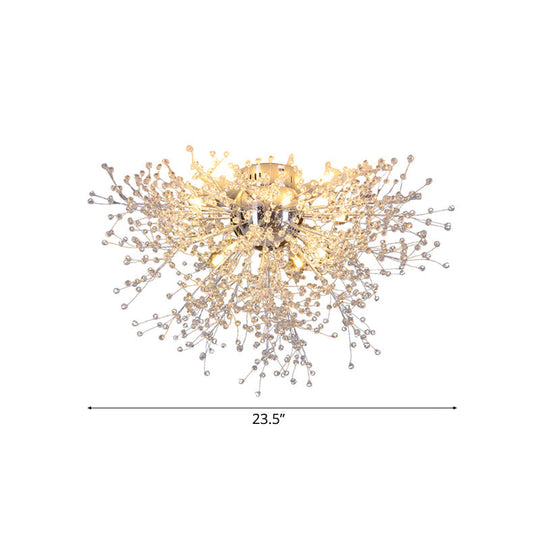 Sleek Silver Firework Semi Mount Lighting - Modern 22’/23.5’ W 8/12/16 Lights Metal Ceiling