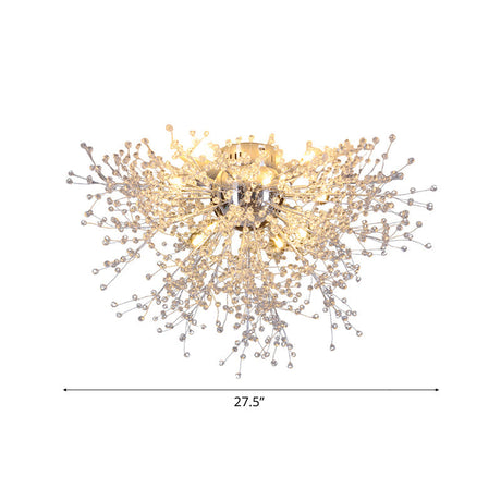 Sleek Silver Firework Semi Mount Lighting - Modern 22’/23.5’ W 8/12/16 Lights Metal Ceiling