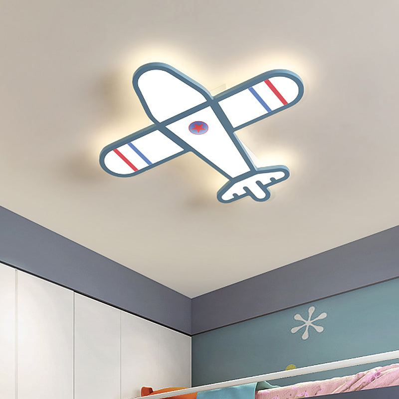 Cartoon Acrylic Led Plane Flushmount Light In White/Blue For Bedroom