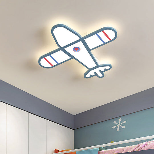 Cartoon Acrylic Led Plane Flushmount Light In White/Blue For Bedroom