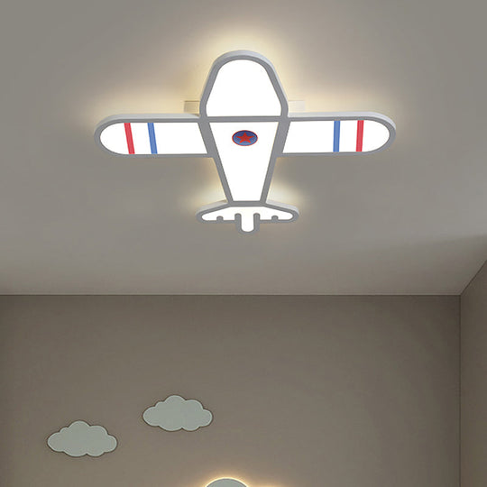 Cartoon Acrylic Led Plane Flushmount Light In White/Blue For Bedroom