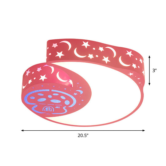 Metal Moon And Mushroom Led Flush Light Fixture - Kids’ Pink Mount Lamp