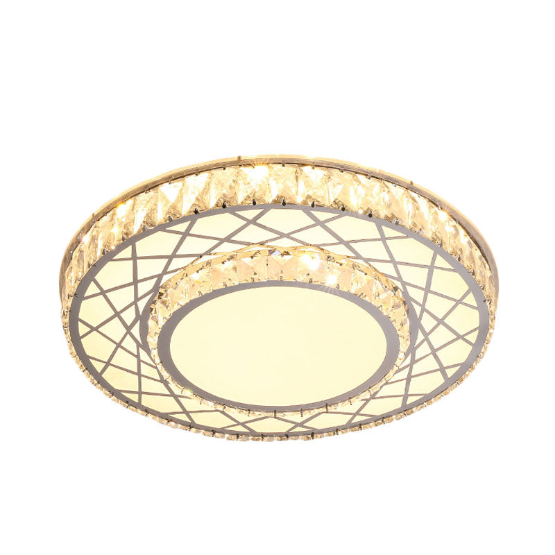 Modern Stainless-Steel Led Crystal Flush Ceiling Mount Light Fixture For Bedroom