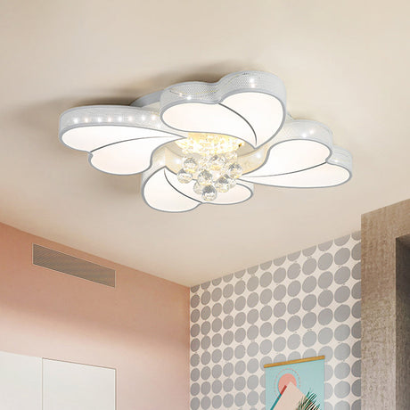 Contemporary Acrylic Loving Heart Flush Lamp: 4-Head White Led With Crystal Droplet