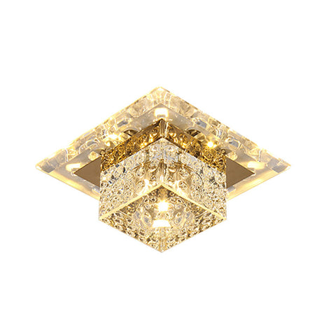 Crystal Cube Led Ceiling Light For Hallway - Simple Flush Mount Design