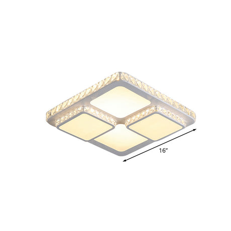 Modern Crystal Block Led White Ceiling Lamp - Splicing Square Flush Light Fixture